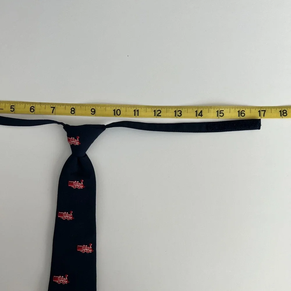 JANIE & JACK Wool Necktie Navy With Red‎ Trains Hook Loop Closure Size Age 6 Up